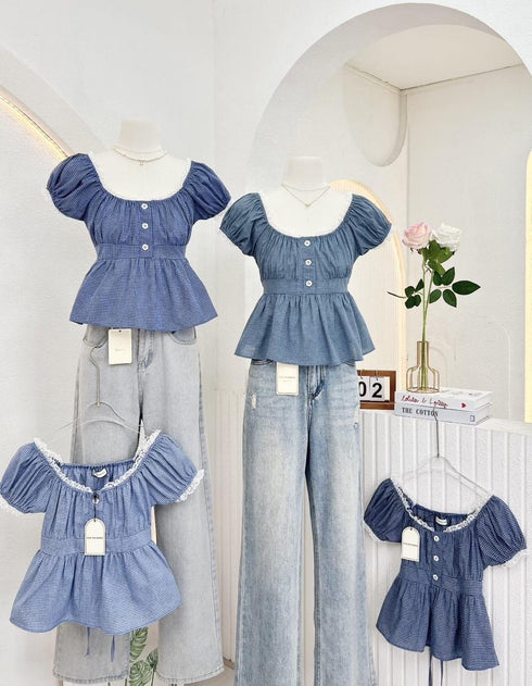 Puff Sleeves Crop Peplum Tops